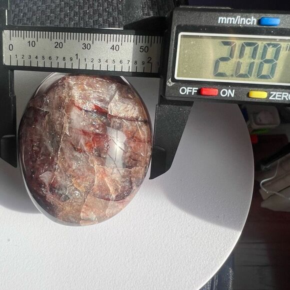 Fire Quartz Crystal Large Palmstone with Rainbow Flash - Picture 9 of 12